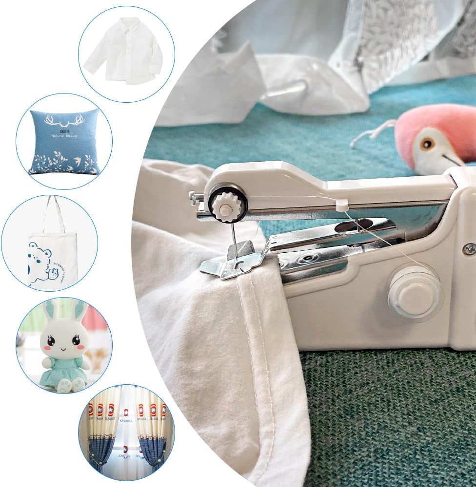 buyfitcase Portable Sewing Machine, Mini Sewing Professional Cordless Sewing Handheld Electric Household Tool - Quick Stitch Tool for Fabric, Clothing, or Kids Cloth Home Travel Use-white1124