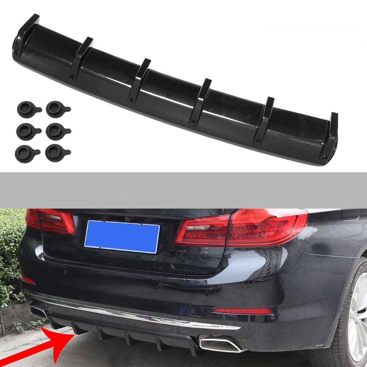 Uniwersalny Do Samochodu Dla BMW 6/7 Fin Shark Dyfuzor Tylnego Zderzaka Zestaw Samochodowy Raer Spojler Zderzaka Osłona Samochodu Akcesoria Do Stylizacji(A Black)