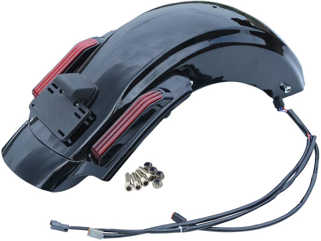 XMT-MOTO CVO Style Rear Fender System & Stretched Saddlebags w/ 5 x 7 inch Speaker Lids Fit for Harley Davidson Touring Models 2014-Later (Black Iron & ABS Plastic Rear Motorcycle)