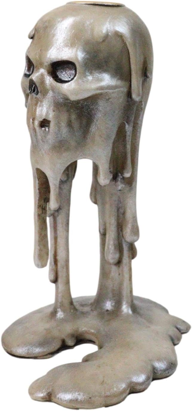 Ebros Gift Wick of The Damned Melting Skull Brown Candlestick Taper Candle Holder Sculpture Home Aroma Halloween Fragrance Candleholder Accessory