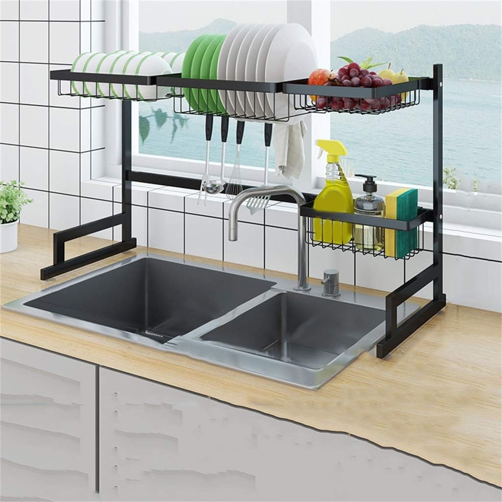 SaryEdge Stainless Steel Dish Rack, Space-Saving Kitchen Sink nizer, Adjustable Cutlery Holder, Dishwasher Safe, Countertop Drying Rack,F85x32x52cm,F85x32x52cm