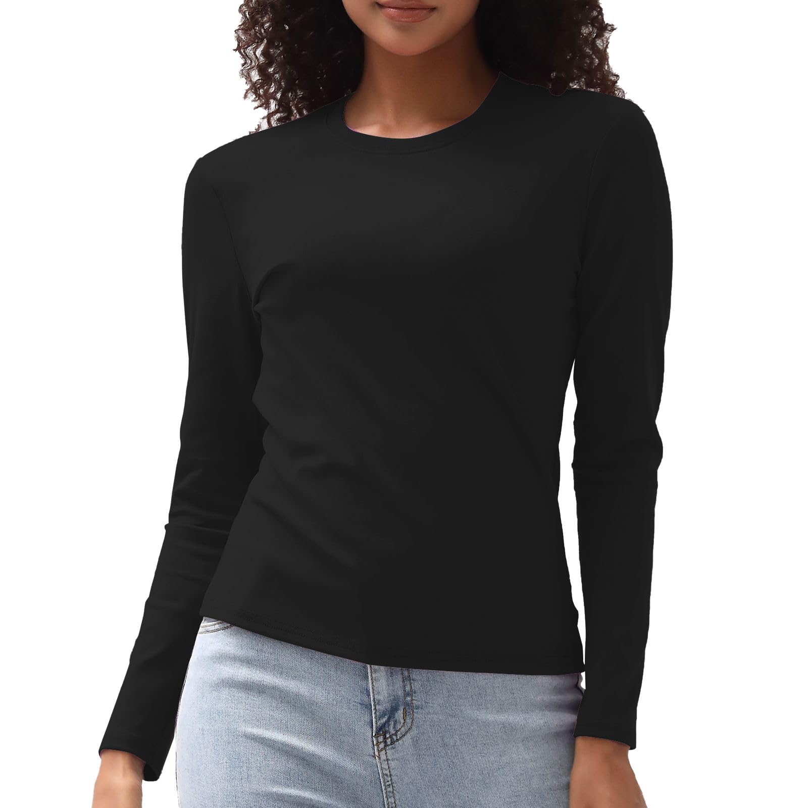 CeroProCotton Long Sleeve Tee Shirts for Women Slim Fit Tshirts Basic Tops Tight Crewneck Layering Undershirts
