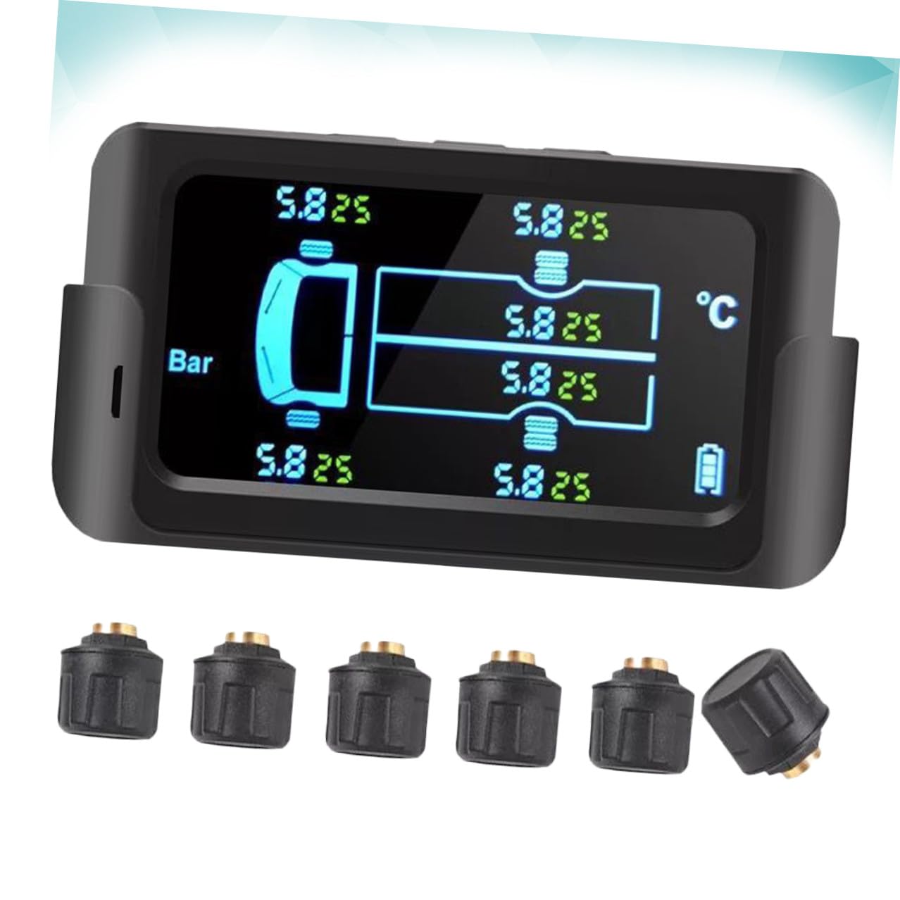Sistema di Monitoraggio Pressione Pneumatici Solare Wireless per Camion e Autobus Sensori Esterni 6 Pneumatici, Monitoraggio Temperatura in Reale e Allarme Visivo e Acustico