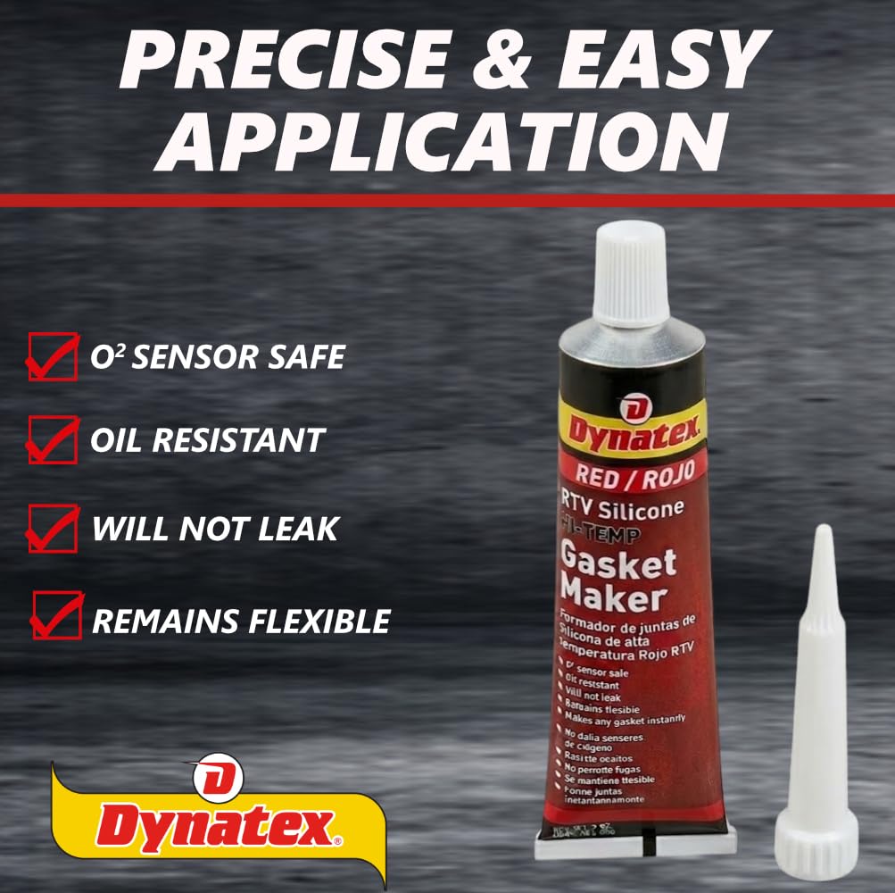Dynatex Red Hi-Temp RTV Silicone Gasket Maker 3 oz Tube - Oxygen Sensor Safe, OEM Specs, 650°F Hi-Temp, Oil/Water Resistant, Made in the USA (3-Pack)