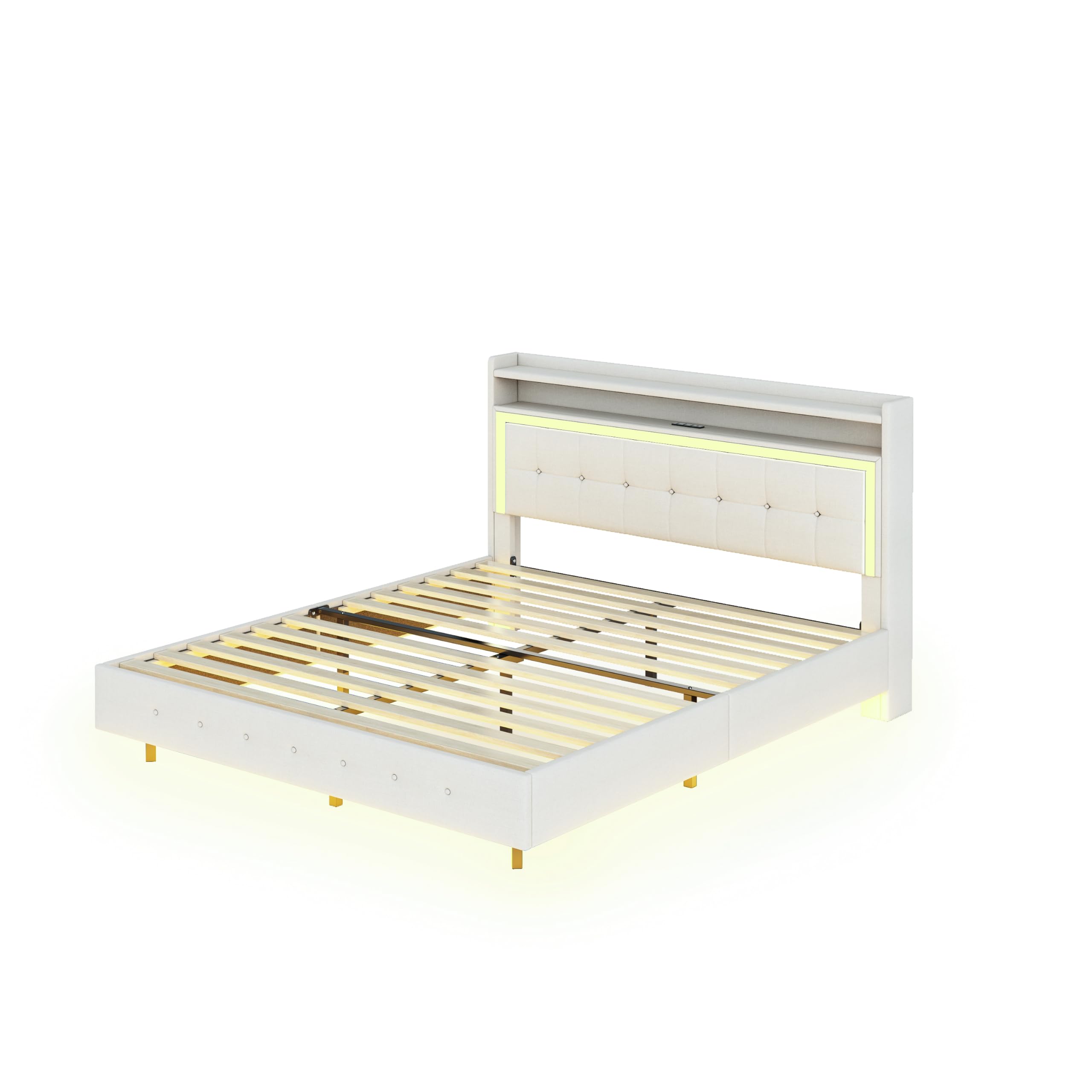 Letto contenitore 160 x 200 cm con testiera contenitore - USB - tessuto lino - grigio | Leroy Merlin