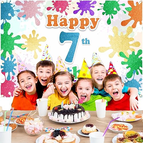 Art Paint Splash Happy 7th Birthday Backdrop Banner Colorful Graffiti Theme Background Decor for Artist Kids Boys Girls Birthday Party Celebration Favors Decorations Supplies 70.87x47.24in-BECKTEN by BECKTEN - Image 6