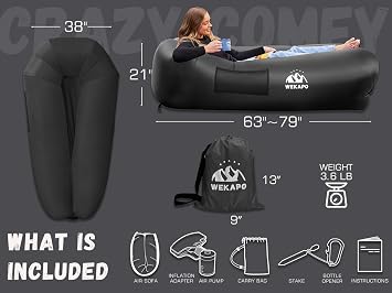 WEKAPO Inflatable Couch with Pump - Easiest Setup, Crazy Comfy & Ultralight