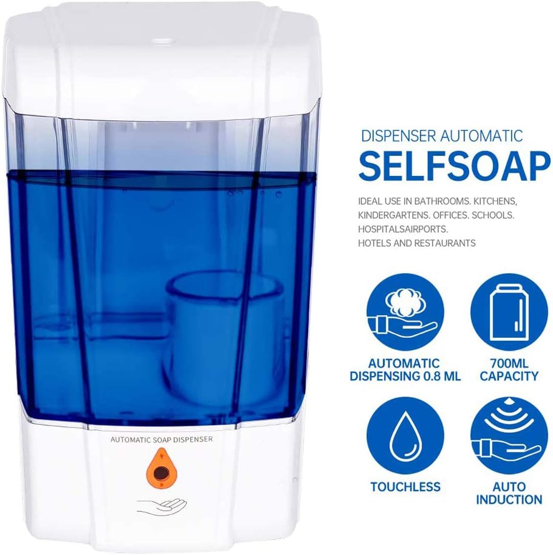 Automatic Soap Dispenser Touchless 700ml Gel Liquid Hand Sanitizer Dispenser Infrared Motion Sensor Touch Free Wall Mount Automático Dispensador de Jabón for Home Office Hotel School Hospital Outdoor