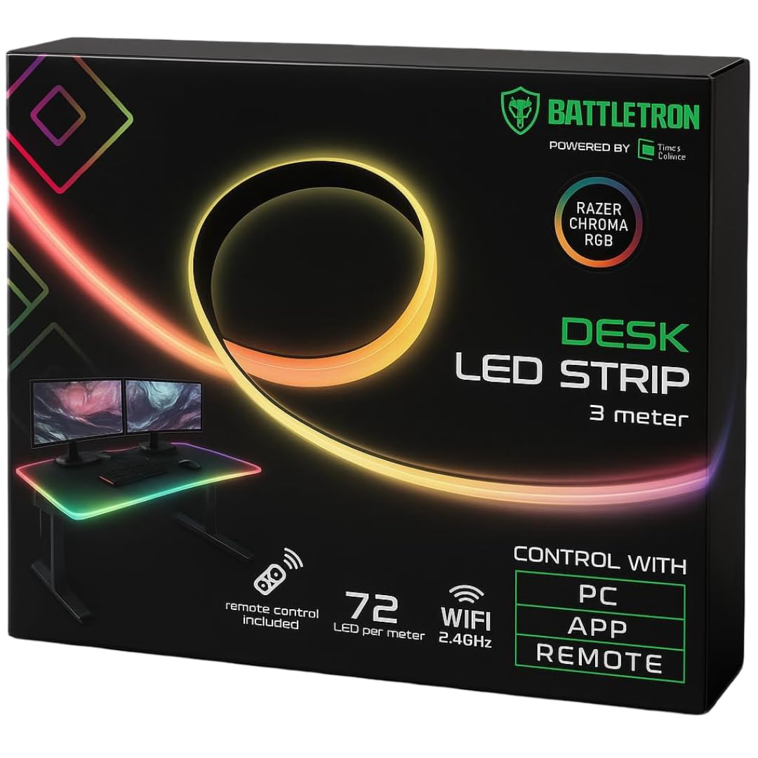 Bande LED RGB Gaming 3M - Éclairage Bureau Immersif PC & Moniteur - Compatible Razer Chroma, WiFi, App & Télécommande - 72 LED/M Multicolore