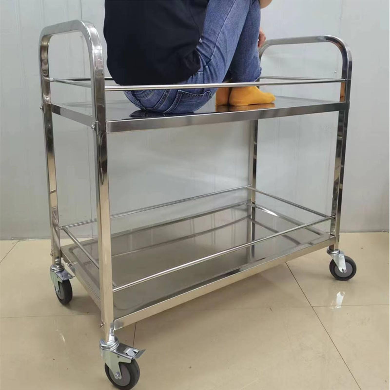 Carrello Portaoggetti In Acciaio Inossidabile, Carrello Da Cucina Mobile Su Ruote con Piano Di Lavoro In Acciaio Inossidabile, Carrello Portaoggetti In Metallo Di Qualità Commerciale per Cucina Da Gar
