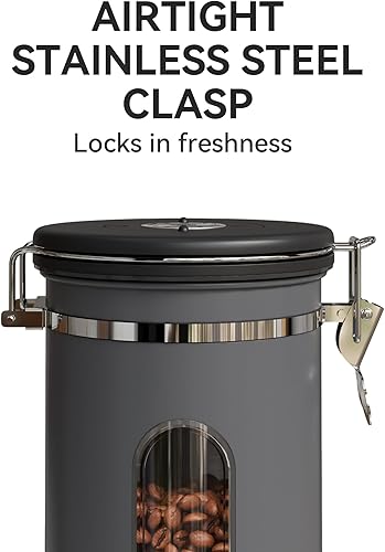 Miniatura 3 de Veken Recipiente de café con ventana, recipiente hermético de almacenamiento de alimentos de cocina de acero inoxidable, rastreador de fecha y