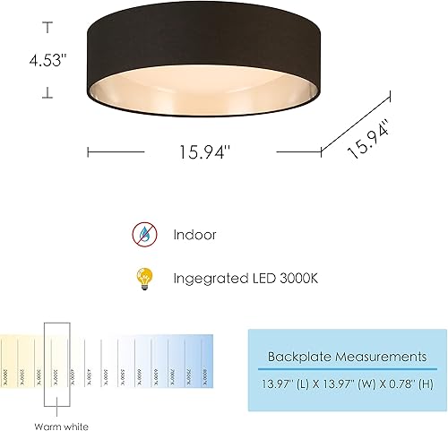 Vista 15 de EGLO Orme - Lámpara LED regulable de techo de 16 pulgadas para sala de estar, dormitorio, pasillo, negro/dorado Negro/Oro