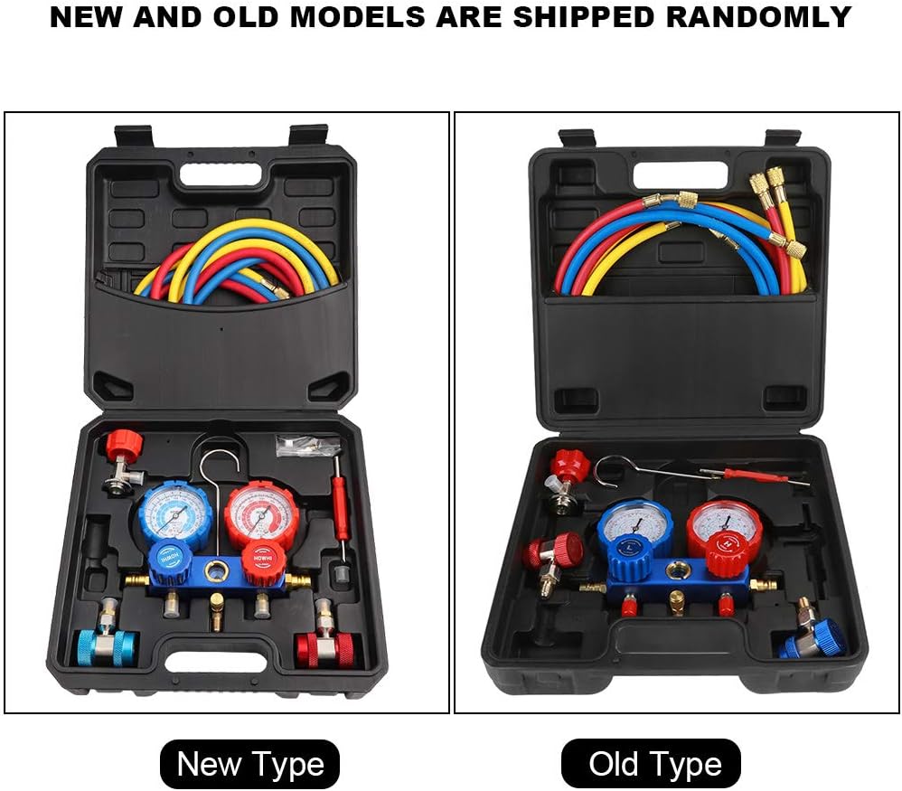 Hilitand R134a Manifold Gauge, Fits R134a Air Conditioning Refrigerant Manifold Set with 1.5m Charging Hoses Pressure Adapter Adapter, Sets
