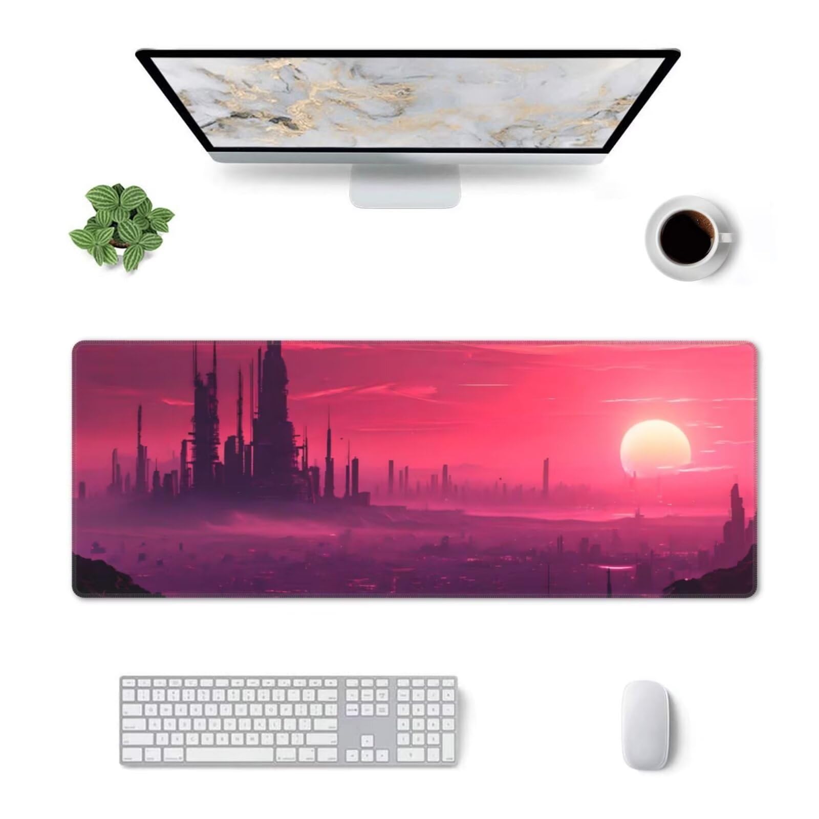 Tappetino Mouse, Tappetino Mouse Gaming Grande XXL 1500x800x3mm Tappetino Scrivania Mouse Pad, Base in Gomma Antiscivolo, Bordi Cuciti,Lavabile, Mousepad per Ufficio e Gaming (Paesaggio urbano) R-92