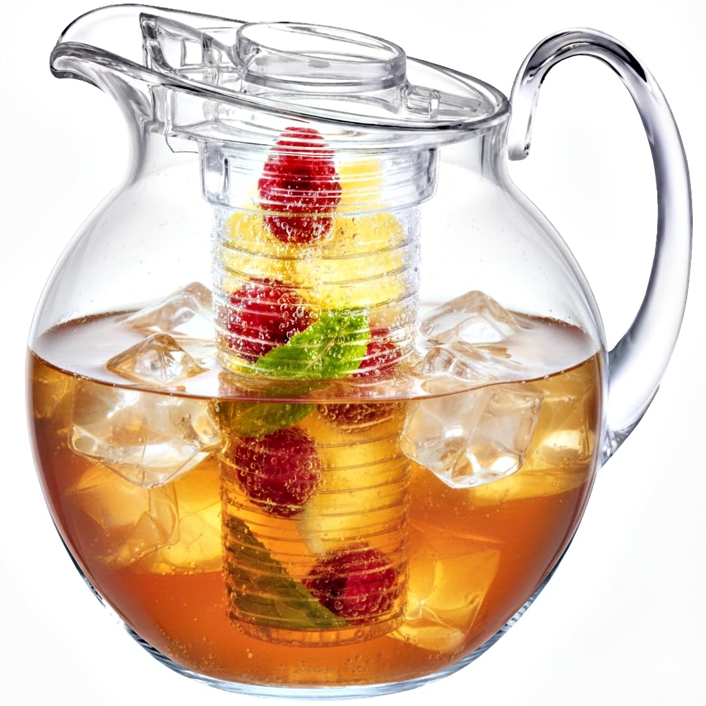 Amazing Abby - Fruity Vively Max - Plastic Pitcher with Fruit Infusion Tube (120 oz), Clear Water Pitcher with Lid, Fridge Jug, BPA-Free,