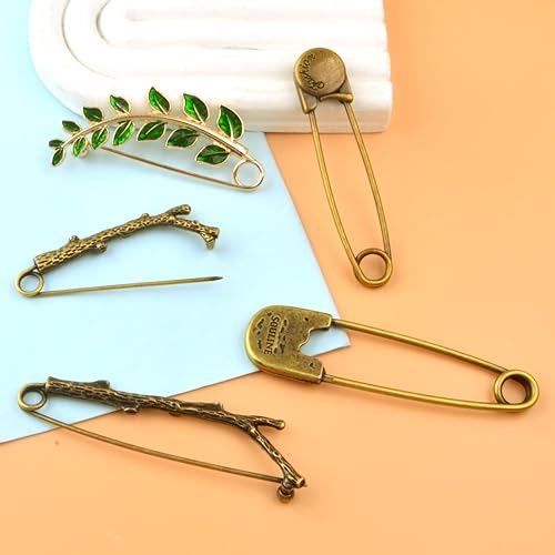 Miniatura 7 de Extra Large Safety Pins Vintage Crystal Tree Leaf Branch Brooches Big Alloy Heavy Duty Sweater Shawl Clip Brooch Pin for Clothing Dress Skirt Hat