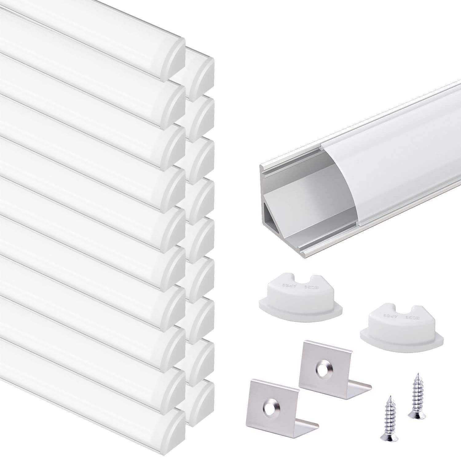VST 20pack 3.3ft LED Channel, V Shape Led Diffuser Channel, LED Aluminum Channel System with Milky Cover, End Caps and Mounting Clips, Aluminum Profile for LED Strip Light Very Easy Installation