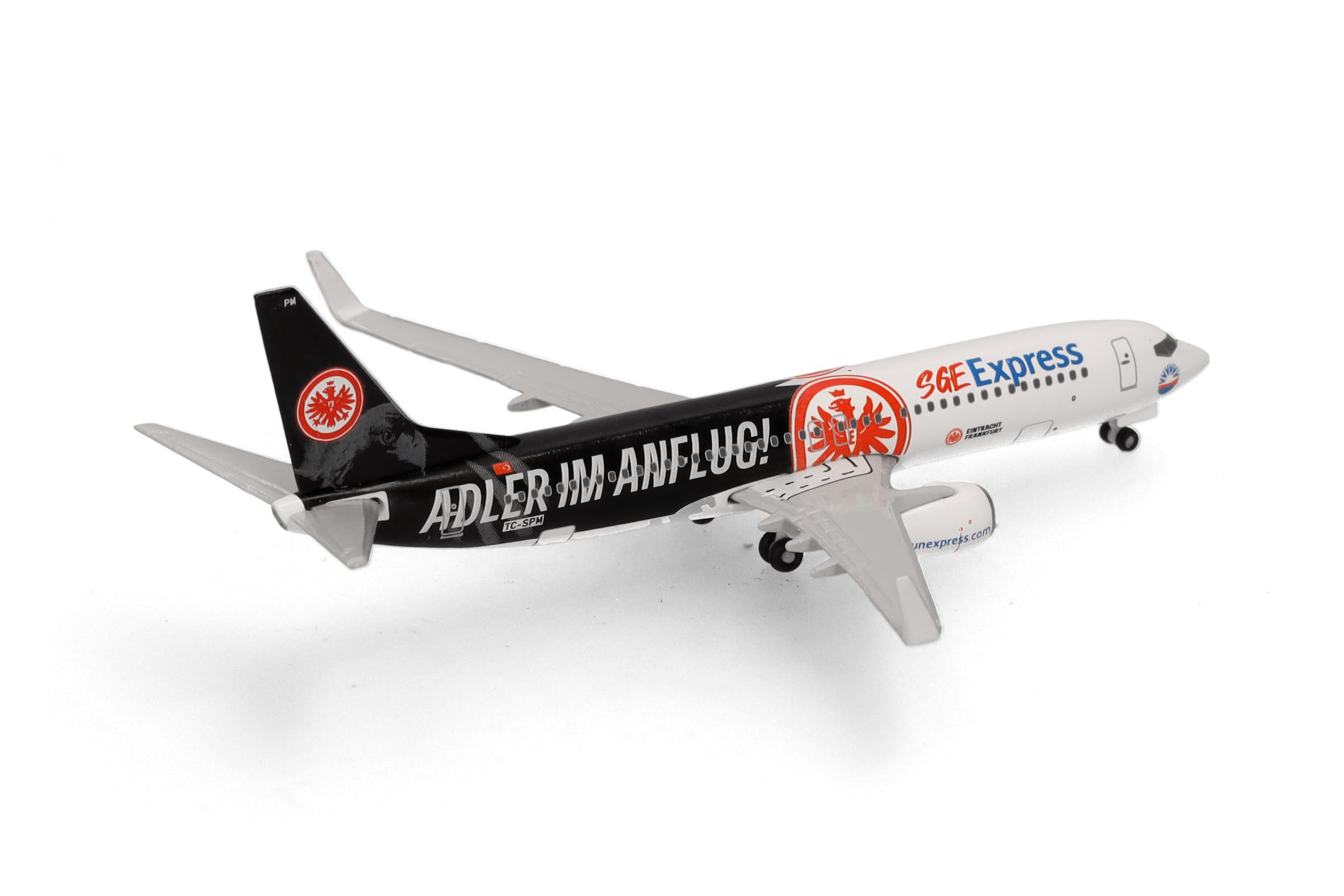 herpa avión en Miniatura Sun Express Boeing 737-800 "Eintracht Frankfurt - SGE Express - Adler im Anflug - TC-SPM, Escala 1:500, artículo de colección, Modelo sin Base, Metal