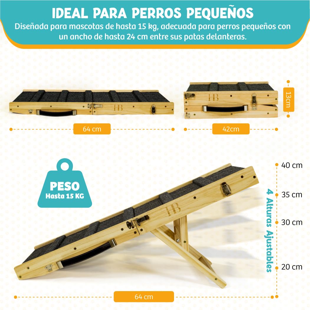 Rampa para Perros Pequeños con Base Antideslizante, Rampa para Sofá y Cama, Plegable con 4 Alturas, Protege Articulaciones y Columna, Escalera para Perros Pequeños y Gatos hasta 15kg