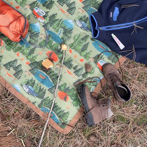 Image of Little Unicorn 5'x5' Outdoor Family Picnic & Beach Blanket | Durable & Water-Resistant Fabric | Compact Fold & Easily Wipes Clean | Zipper Pocket (Camp)
