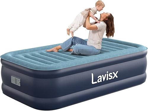 Colchón de aire individual de 18" con bomba integrada, bomba de parada automática de alta velocidad de 2 minutos, colchón hinchable de lujo para