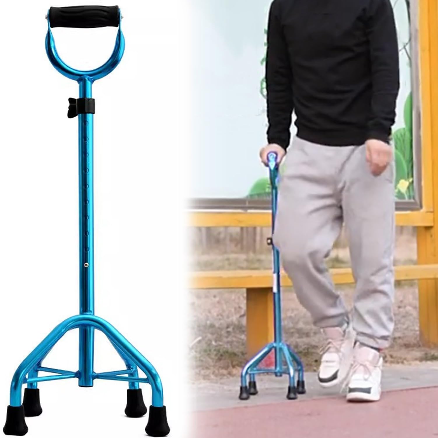 Quad Cane z dużą podstawą dla stabilności, regulowana aluminiowa laska do chodzenia dla mężczyzn, kobiet i seniorów, do użytku lewo/praworęcznego