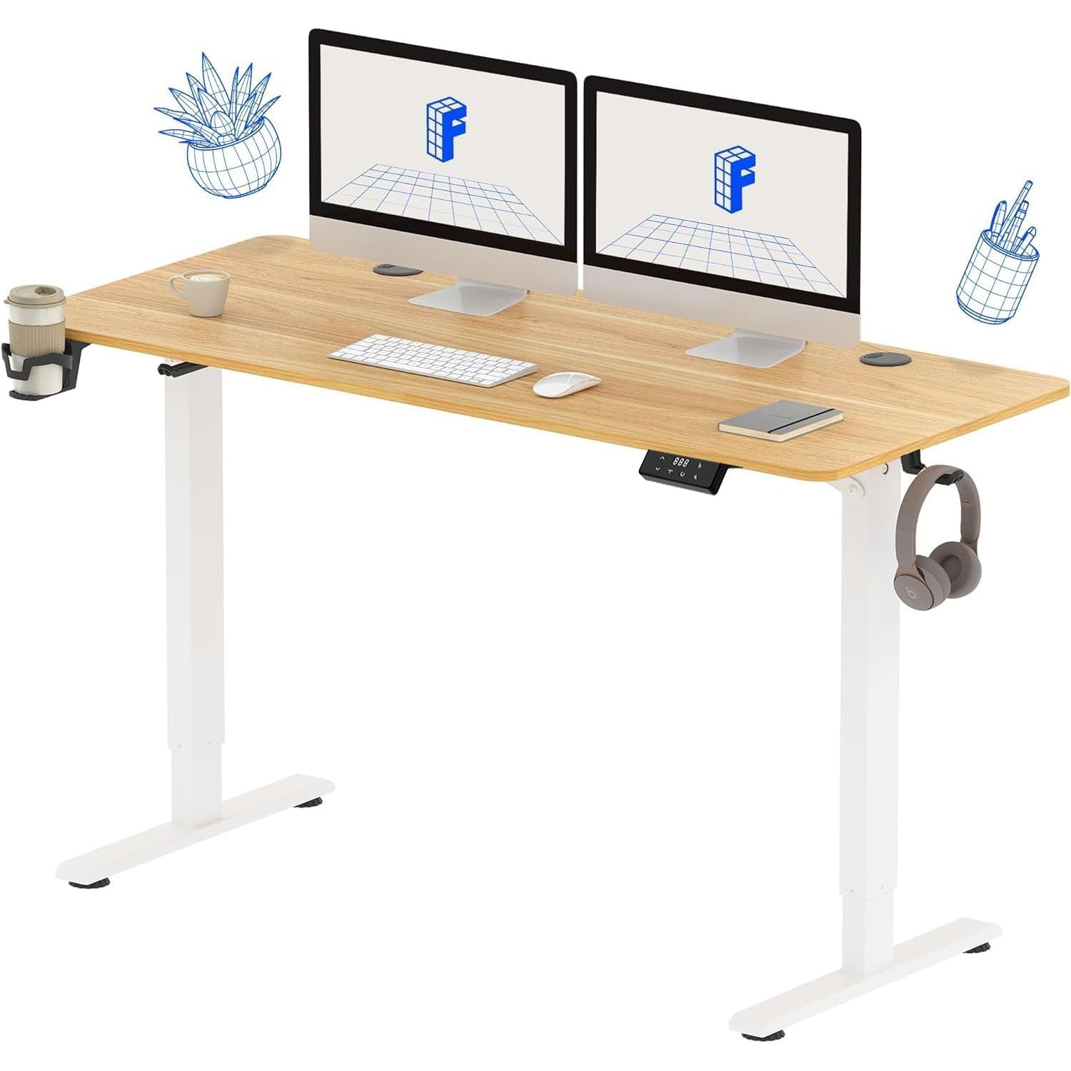 FLEXISPOT Escritorio Elevable Escritorio de Elevable Eléctrico con Tablero Entero 110x60cm(Arce), Standing Desk Mesa Regulable Altura, Mesa de Elevable con Gancho Portavasos y Control de Memoria