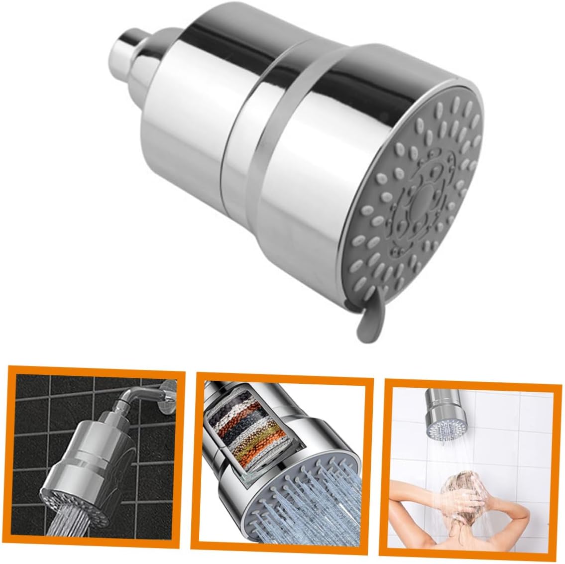 Filtered Shower Head with Shower Filter for Water Adjustable Angle High Pressure Showerhead Filter Removes Chlorine and Impurities Bathroom Fixture 6.10X3.74X3.74In