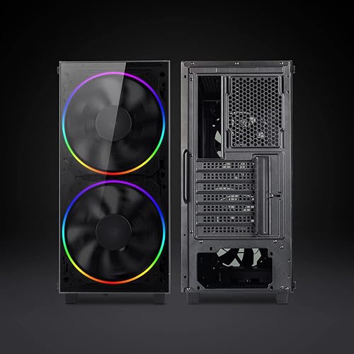 Miniatura 3 de Funda para juegos de torre media con panel lateral de vidrio templado, ventiladores ARGB de 0.079 x 7.874 in incluidos, agujero negro GAMEMAX