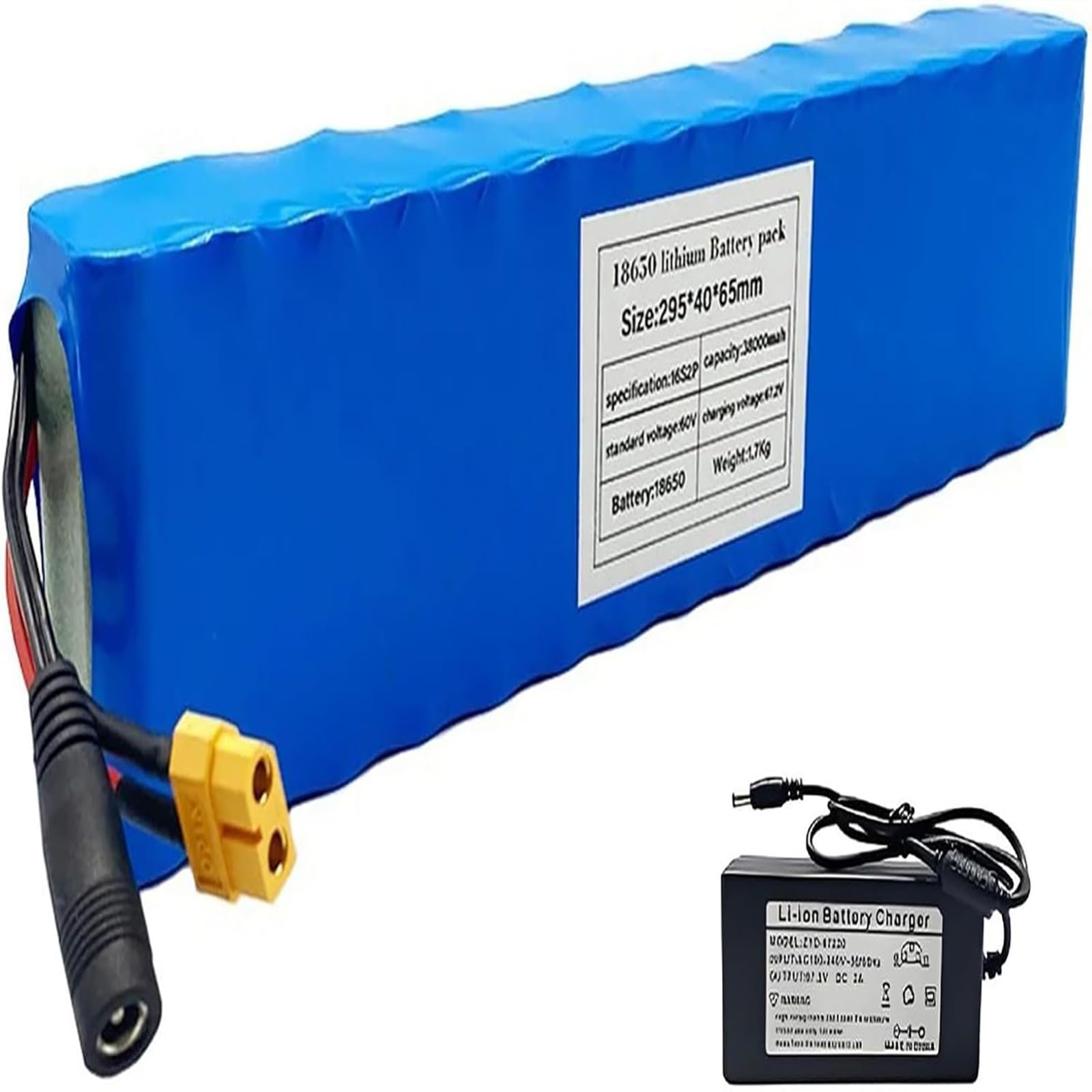 Batería De Litio Para Bicicleta Eléctrica De 60 V Y 38 Ah, 16S2P, Con Cargador, 1000 W, 800 W, 550 W, 350 W Y 200 W. 60V 38Ah,T plug