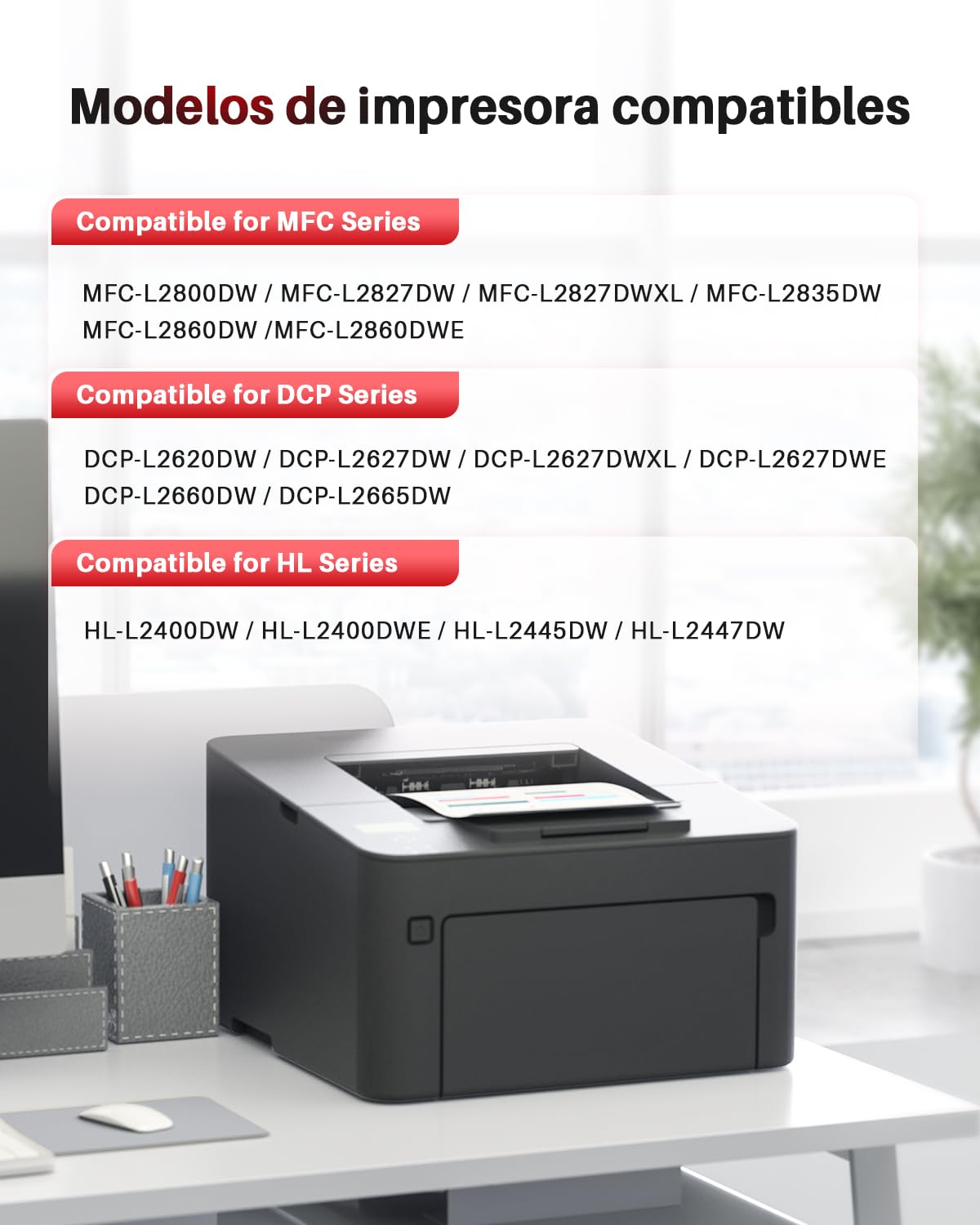 TN2510 TN2510XL Cartucho de tóner Compatible para Brother TN-2510 TN-2510XL para Brother HL-L2400DW DCP-L2620DW DCP-L2627DW MFC-L2800DW MFC-L2827DW MFC-L2835DW MFC-L2860DW (1 Negro)