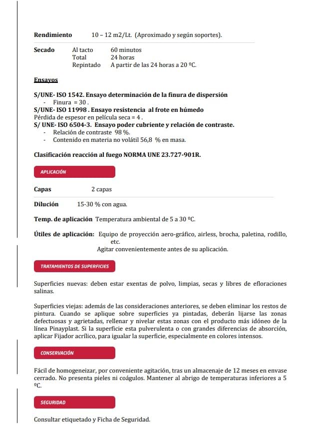 PINAYPLUS - Pintura plástica en base agua de acabado blanco mate basada en copolímeros vinílicos en emulsión (15 L)