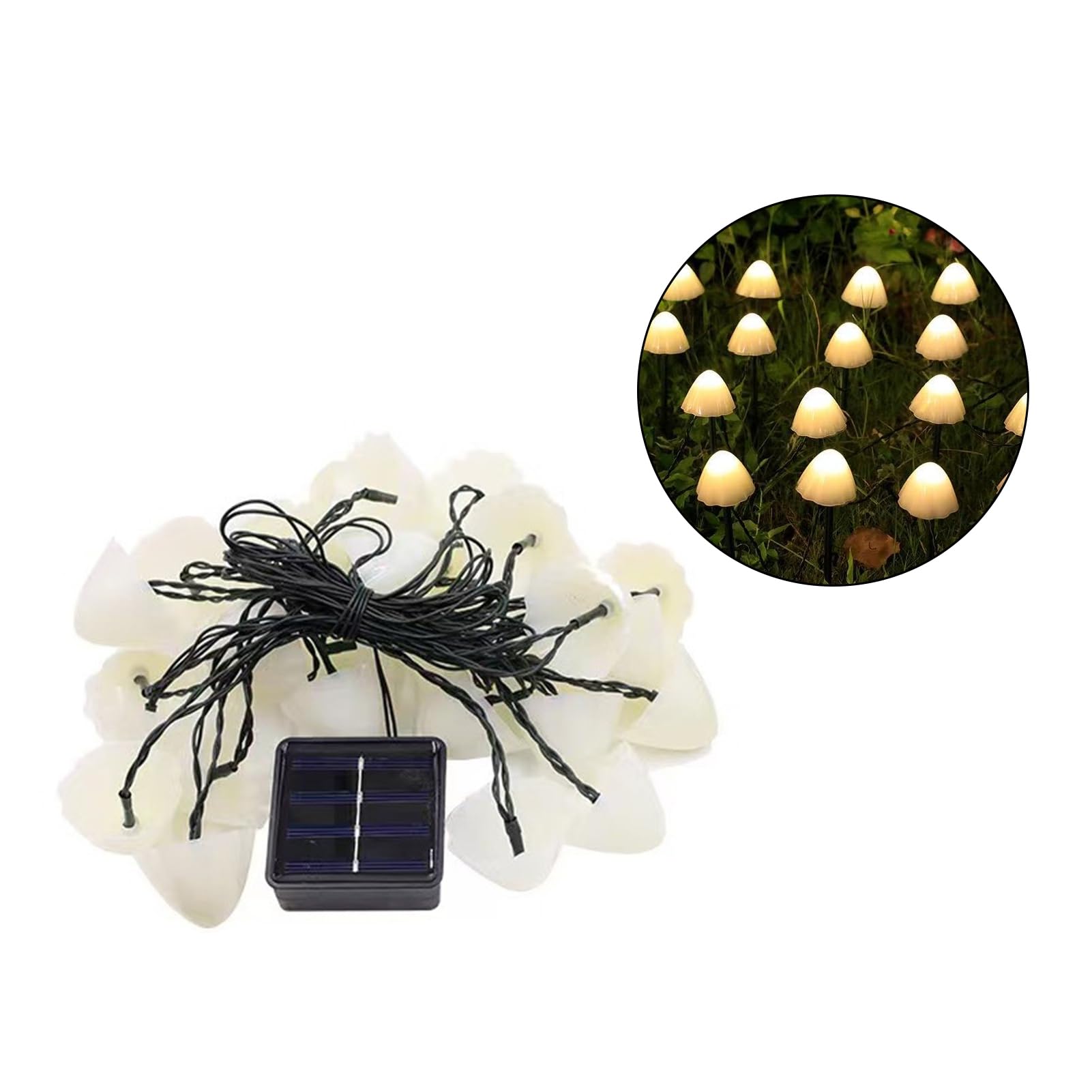 Porceosy Mushroom Solar String Lights. Garden Stake. ip65 Waterproof Mushroom Solar String Ornament with Ground Stake, 10/20 LED Fairy Lighting for Yard Patio Lawn White 5m