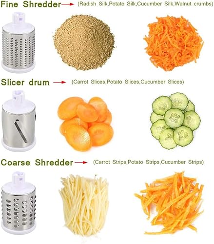 Miniatura 4 de Cortador de verduras multifunción Moldeador giratorio de tambor de mano, con 3 cuchillas de acero inoxidable, muy adecuado para rallador de patatas,