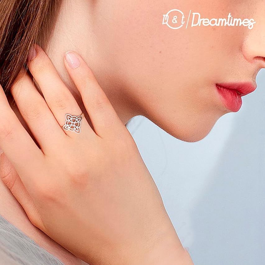 Miniatura 6 de Dreamtimes Anillo de nudo de bruja para mujer, de acero inoxidable, con barra abierta, ajustable, celta, cuaternario, nudo de bruja, amuleto de