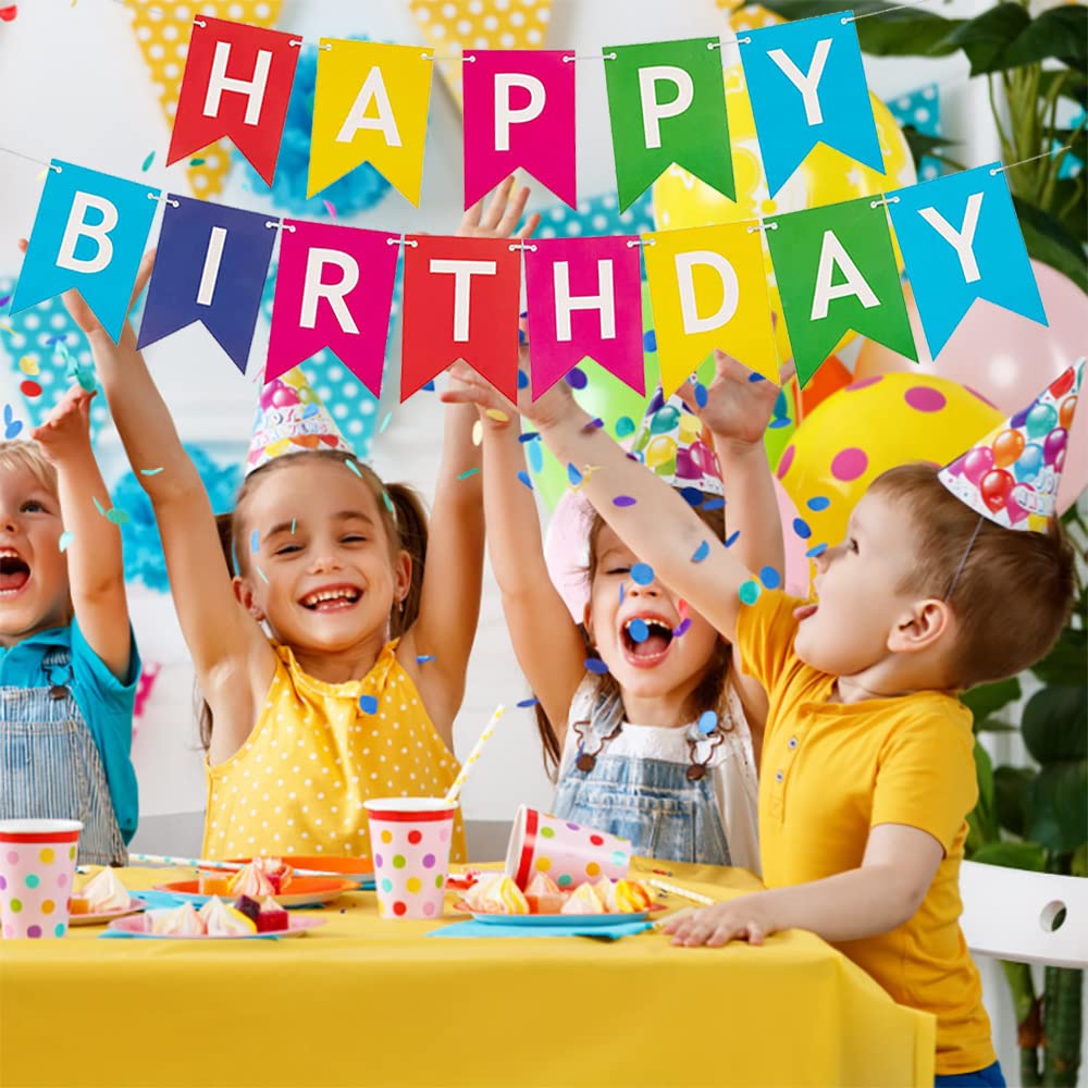 Buntes Happy Birthday Banner – Papierflaggen-Girlande, Vorgefädelt, 225 Cm Lang, Für Geburtstagsdeko Drinnen & Draußen