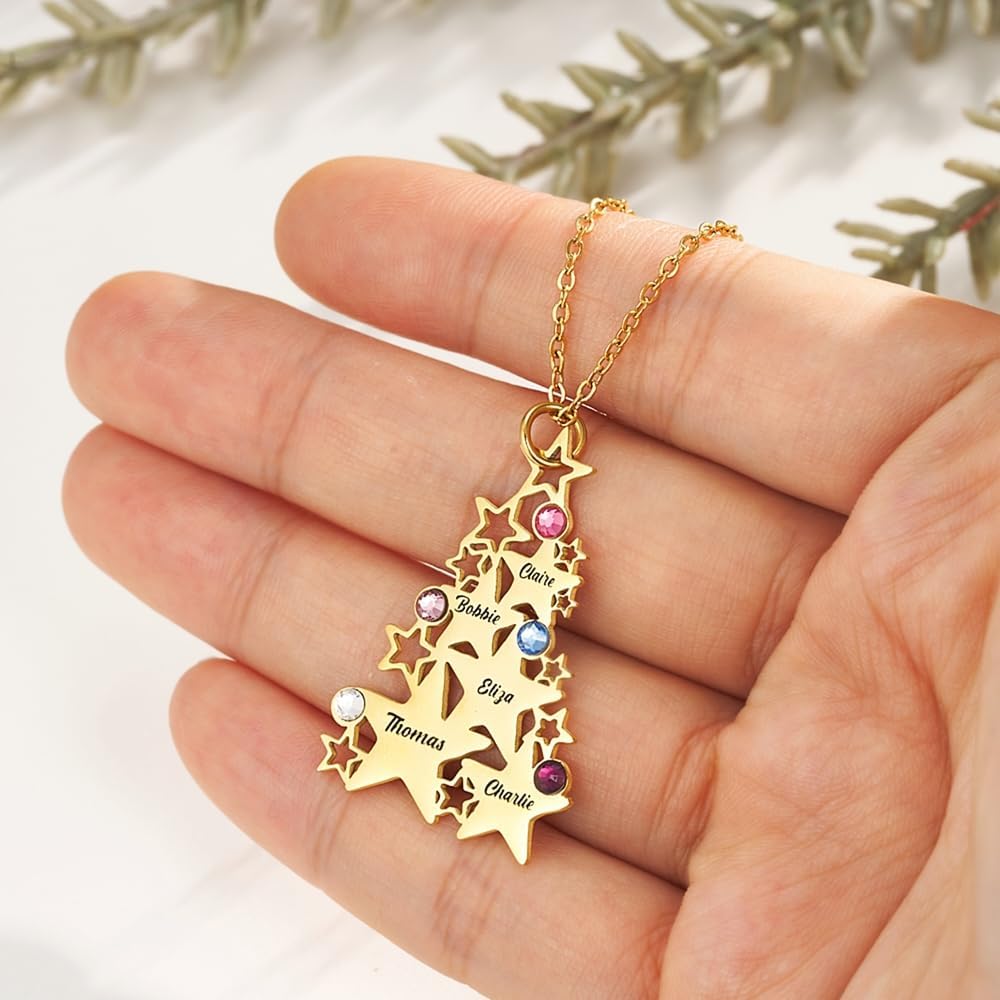 Personalized Christmas Tree Necklace Custom Star Christmas Tree with 1-5 Family Names and Birthstones Christmas Family Necklace Gift for Gifts For Her/Women/Mom/Daughter/Wife - Image 6