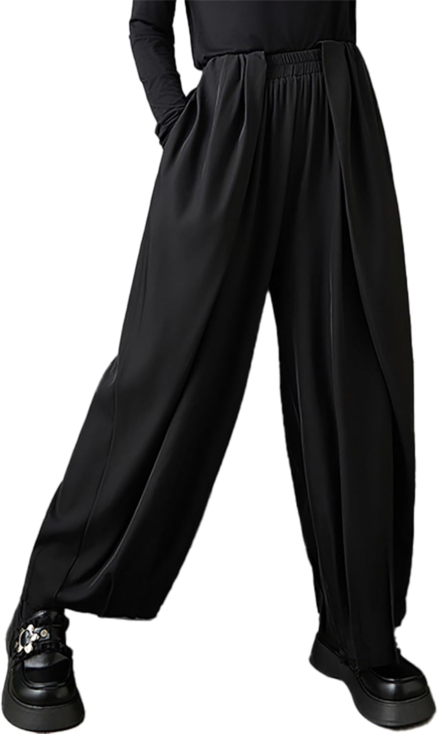 ellazhu Women's Pants Loose Wide Leg High Elastic Waist Sweatpants Pockets GZ764 A