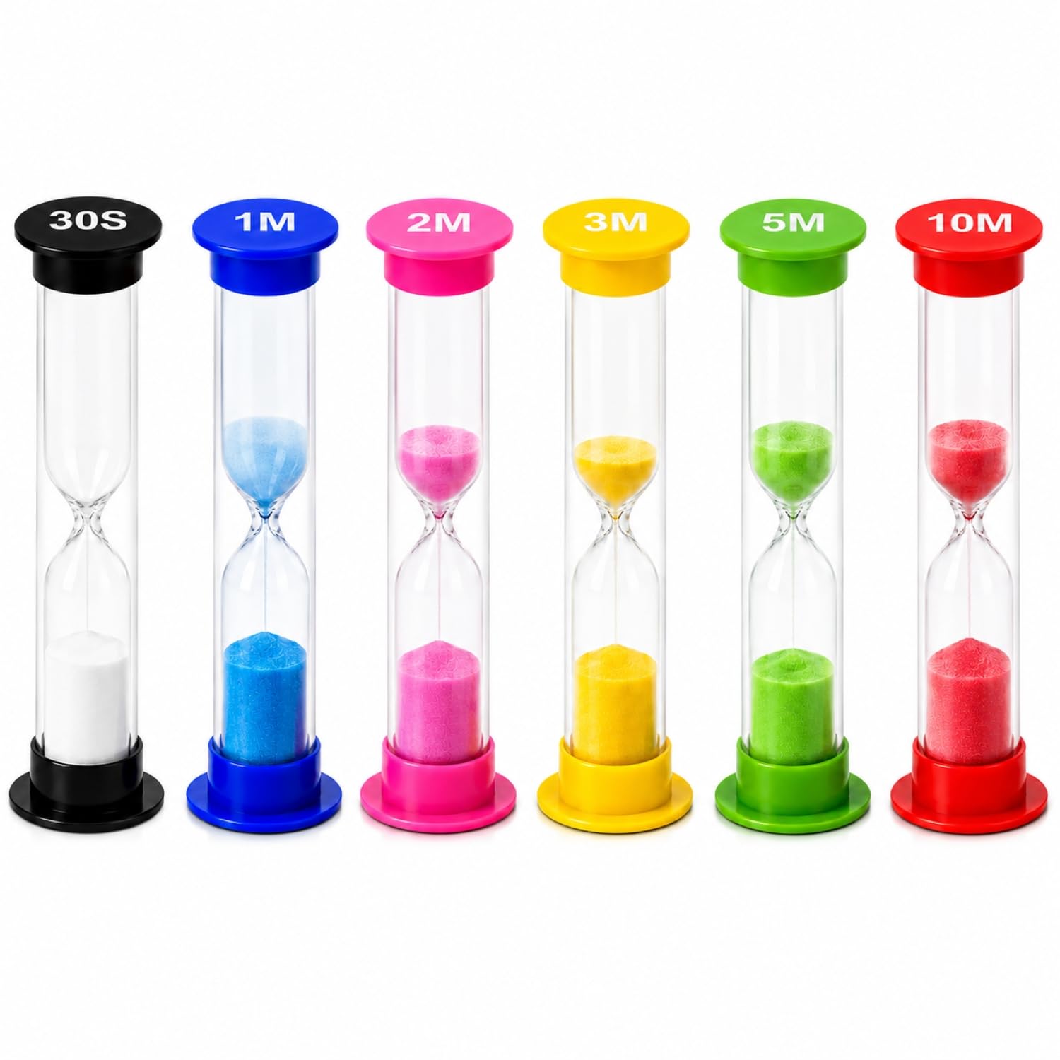 I-MART Plastic Sand Timer Sandglass Hourglass Sand Clock Timer 30 sec, 1 min, 2 mins, 3 mins, 5 mins, 10 mins (Pack of 6)