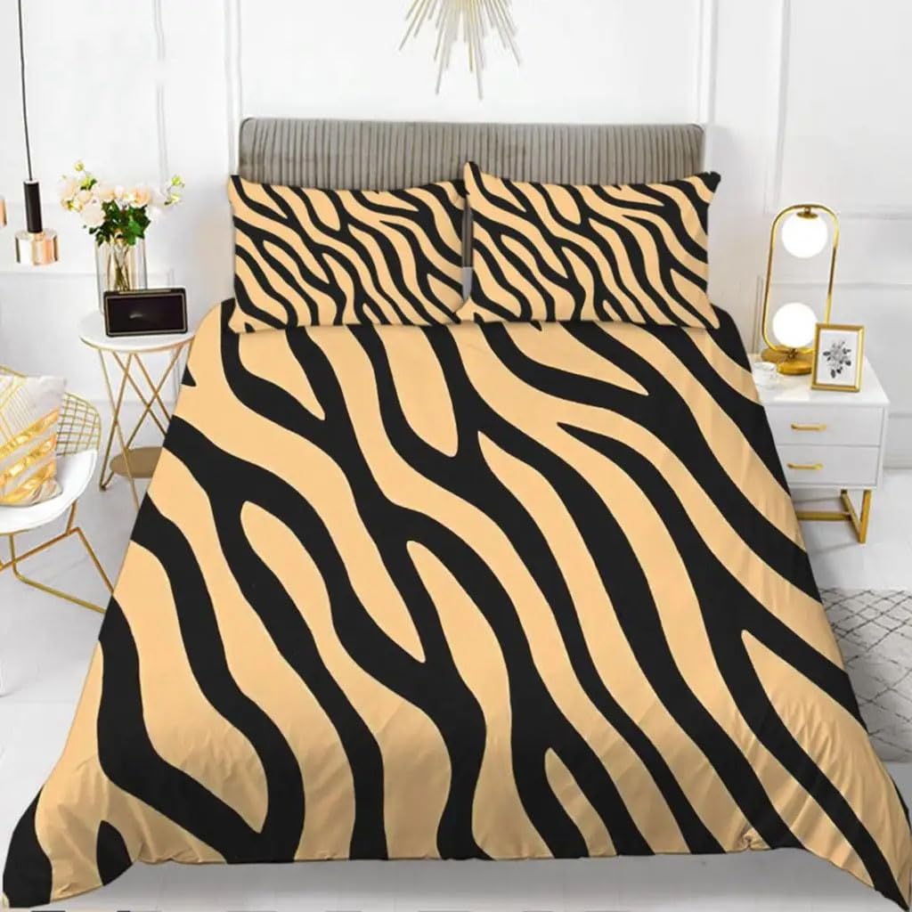 Couvre-lit texturé zèbre 200x200 jaune avec housse de couette imitation fourrure de safari