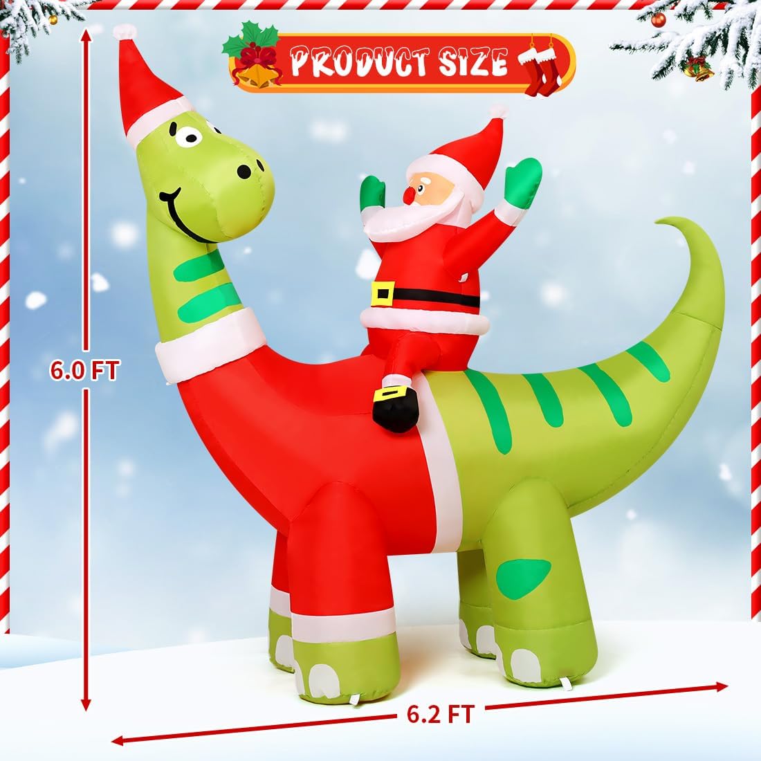 COMIN 6ft Christmas Inflatables Outdoor Decorations, Blow Up Santa Claus Riding A Dinosaur Inflatable with Built-in LEDs for Christmas Indoor Outdoor Yard Lawn Garden Decorations