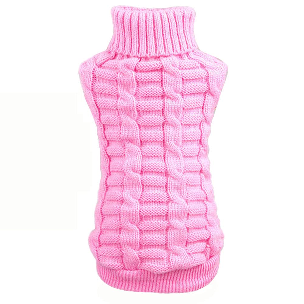 Bro'Bear Cable Knit Turtleneck Sweater for Small Dogs & Cats Knitwear (Pink, Small)
