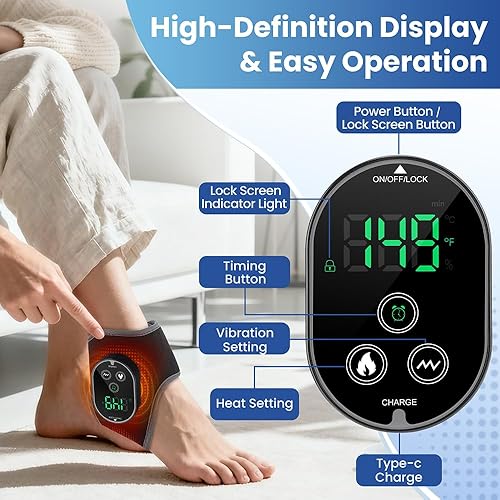 Miniatura 7 de Masajeador de pies y tobillos para aliviar el dolor, almohadilla térmica inalámbrica de tobillo con 6 calefacción, 3 modos de masaje y temporizador