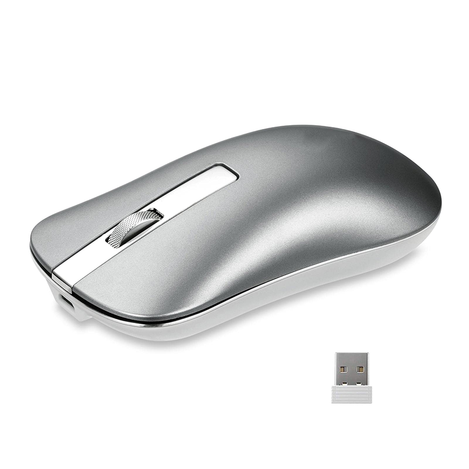 Ładowana mysz bezprzewodowa, mysz komputerowa jest cicha, nadaje się do komputera notebooka PC 2,4 GHz mini USB ergonomiczna bezgłośna mysz 2,4 GHz USB srebrna