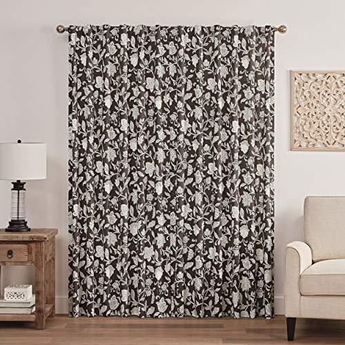 Waverly Stencil Vine Rod Pocket Single Panel Privacy Window Treatment Living Room, 52" X 84", Black #TOP1