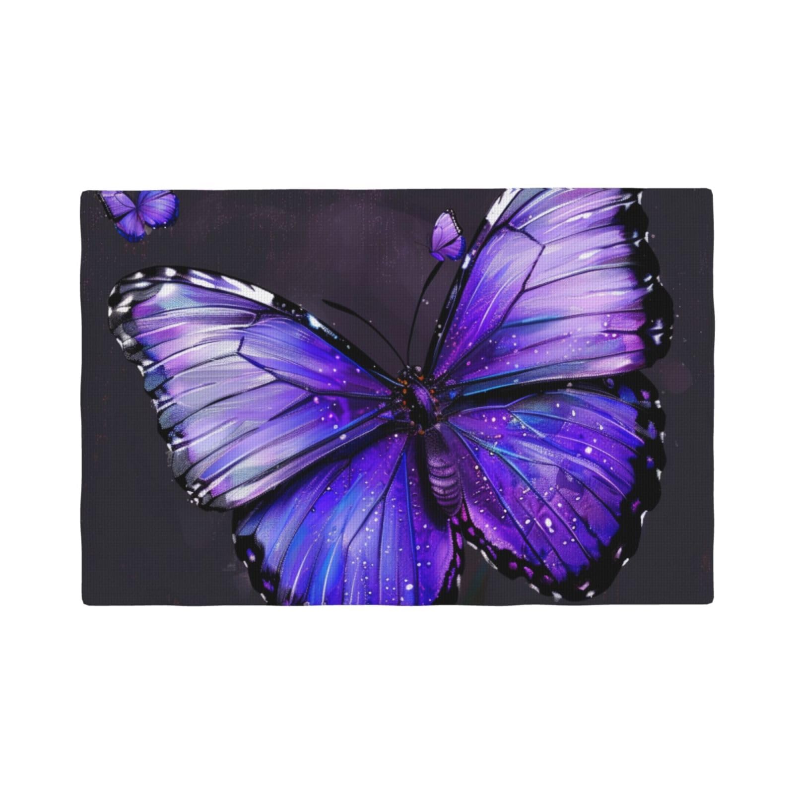 Purple Butterflys Print Placemats Set, Heat Resistant Washable Placemat 12x18in Table Mats for Party Kitchen Dining Table Decoration Indoor Outdoor, Six Piece