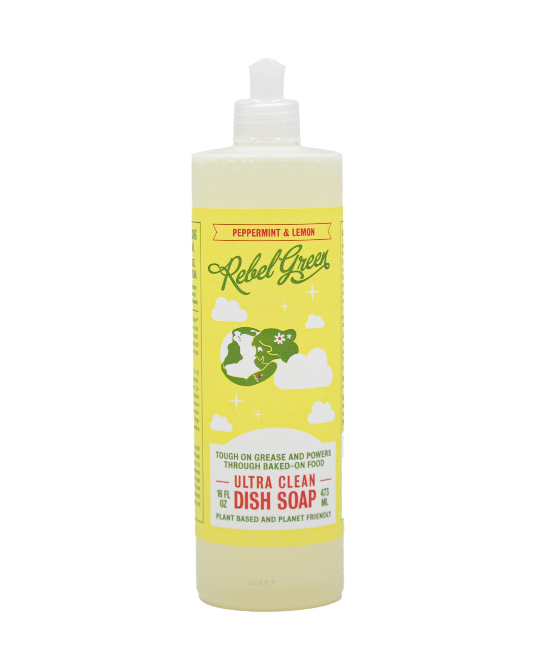 Rebel Green Super Deluxe Dish Soap - Natural Dishwashing Soap - Liquid Dish Detergent - Sustainable Dish Liquid Scented with Peppermint & Lemon - (16 oz Bottles, 1 Pack) - Packaging May Vary
