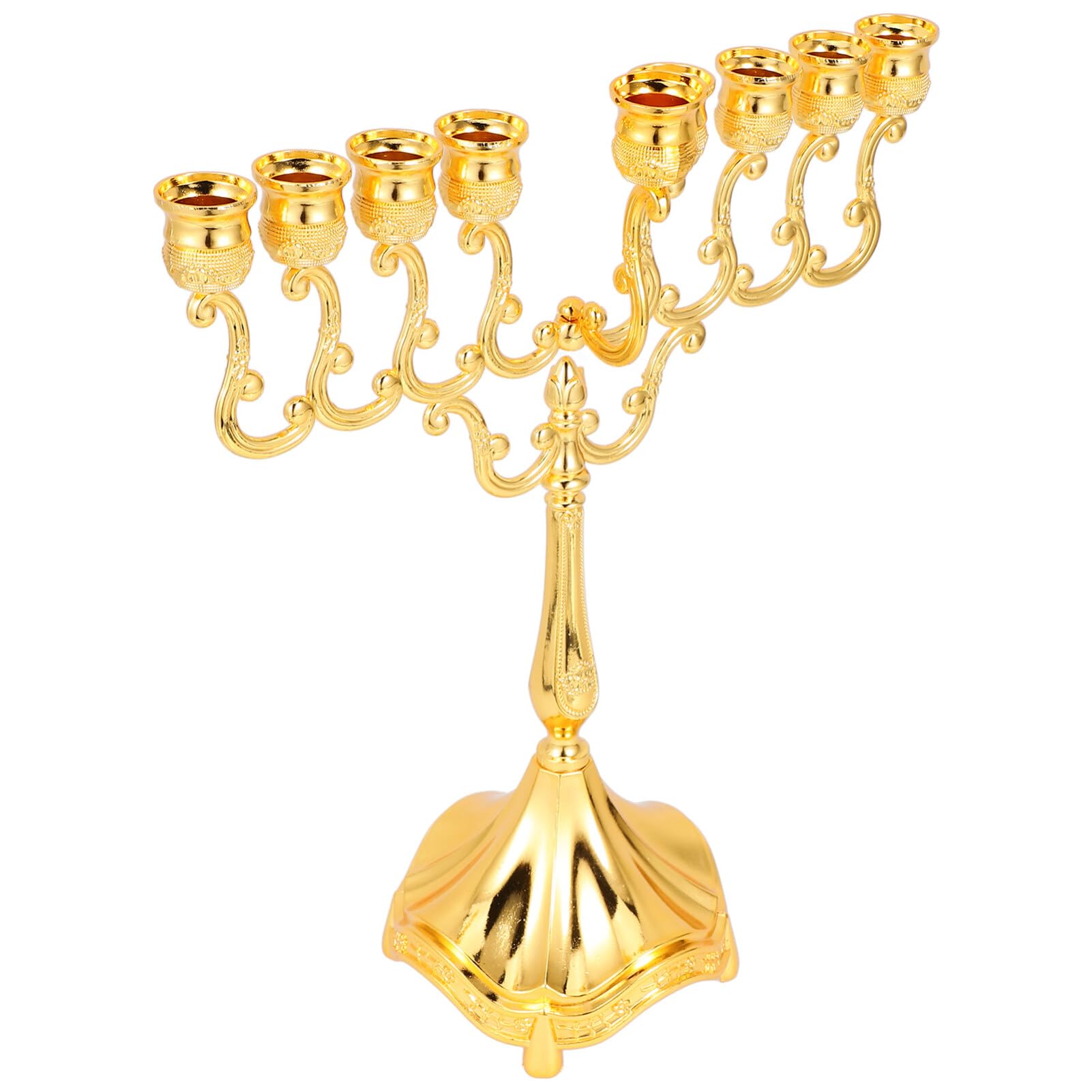 Luxshiny Hanukkah Menorah Candle Holder Jerusalem Temple Menorah 9-branches Candlestick Holder Metal Jewish Candle Holder Holy Candle Stand Ornament Golden
