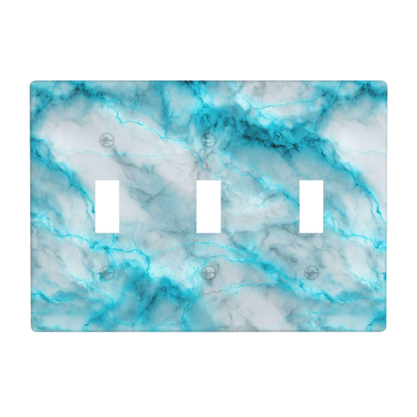 Neon White Blue Color Luxury Marble Light Switch Covers 3 Gang Triple Toggle Wall Plate Switchplate Electrical Faceplate for Bathroom Kitchen Bedroom Decor