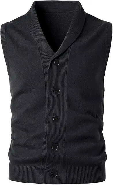 Gilet en Laine sans Manches pour Homme - Cardigan Col Châle Débardeur
